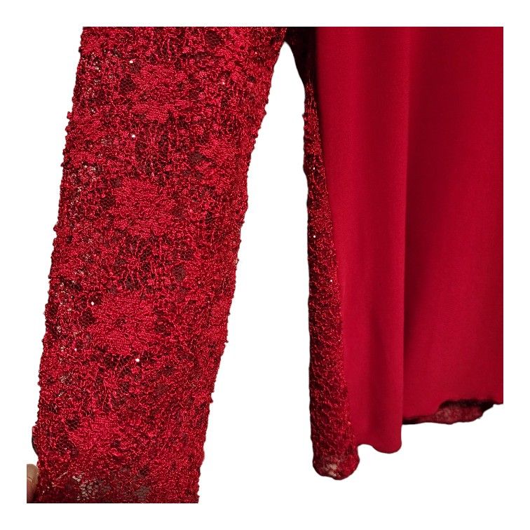 Red Long Sleeve Knit Top with Cardigan Attached