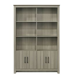 47"W Gray Oak Bookcase Shelf with Cabinet Doors