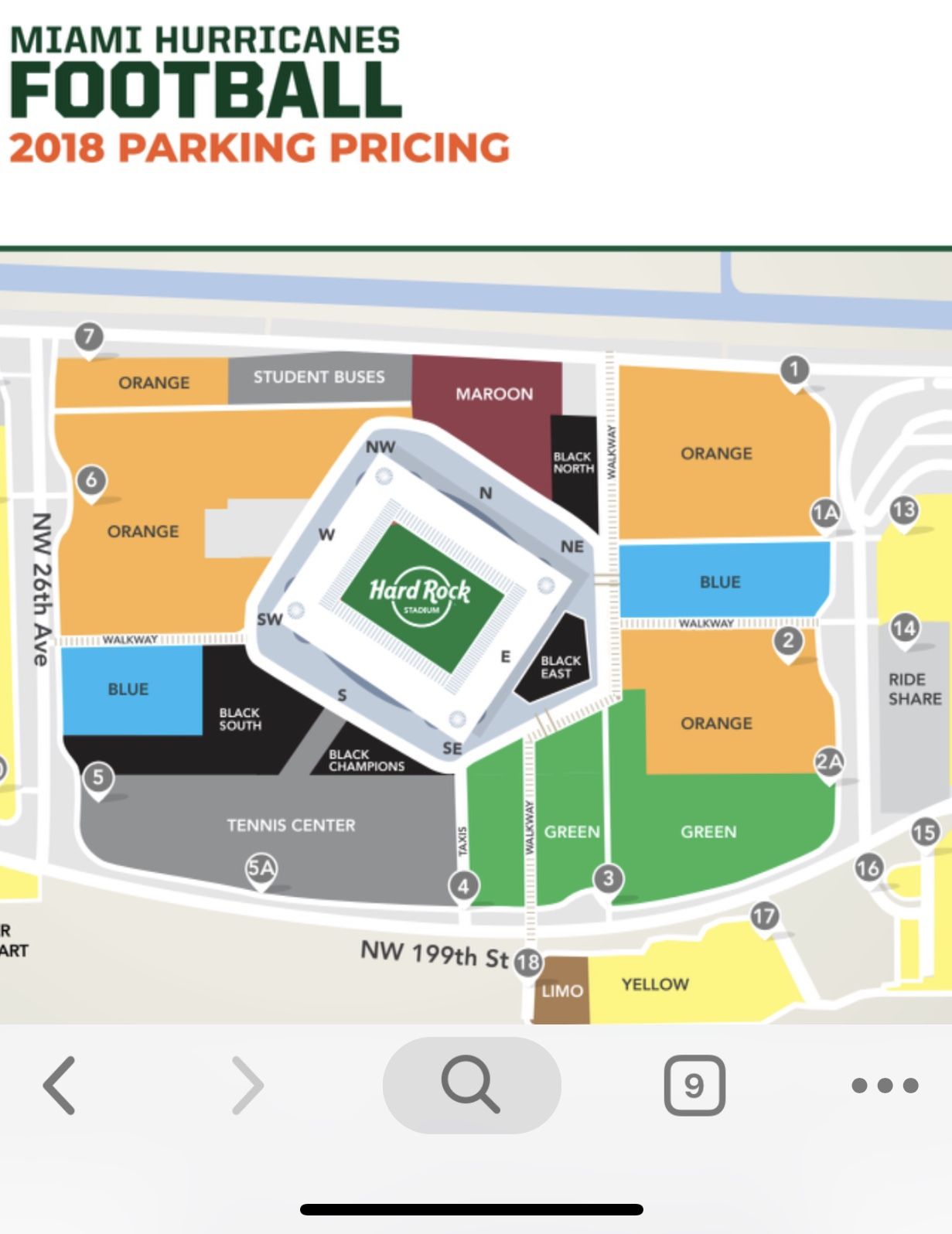 1 Duke @ Miami Hurricanes Green Parking Pass 11/3