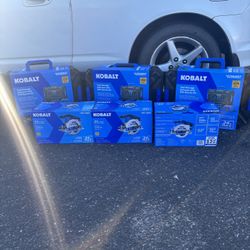 Kobalt 3x battery suitcase & 3x 6 1/2in Circular saws
