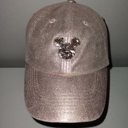 Disney Parks Baseball Cap Hat Rose Gold Mickey Mouse Sequins Adult Adjustable OS
