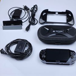 Sony PS Vita PCH-1001 OLED Bundle w/Dock Charger Case Trigger Grip Tested