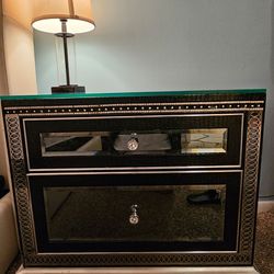 (2) Faux Crocodile Mirrored Bedside Tables / Nightstands with Felt Drawers