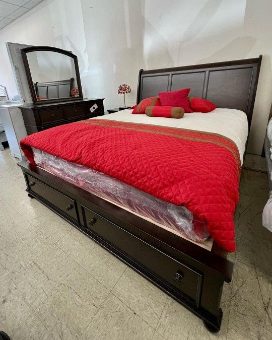 Storage Bedroom Set Queen or King Bed Dresser Nightstand and Mirror Chest  Options Lara