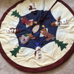 Tree Skirt With Snowmen & Angels By Birds of a Feather, Measures 50” Across x 22 Deep 