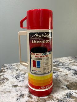 Vintage 1984 Aladdin Quart Thermos Retro 80s Vacuum Bottle USA Hot Cold Sunrise