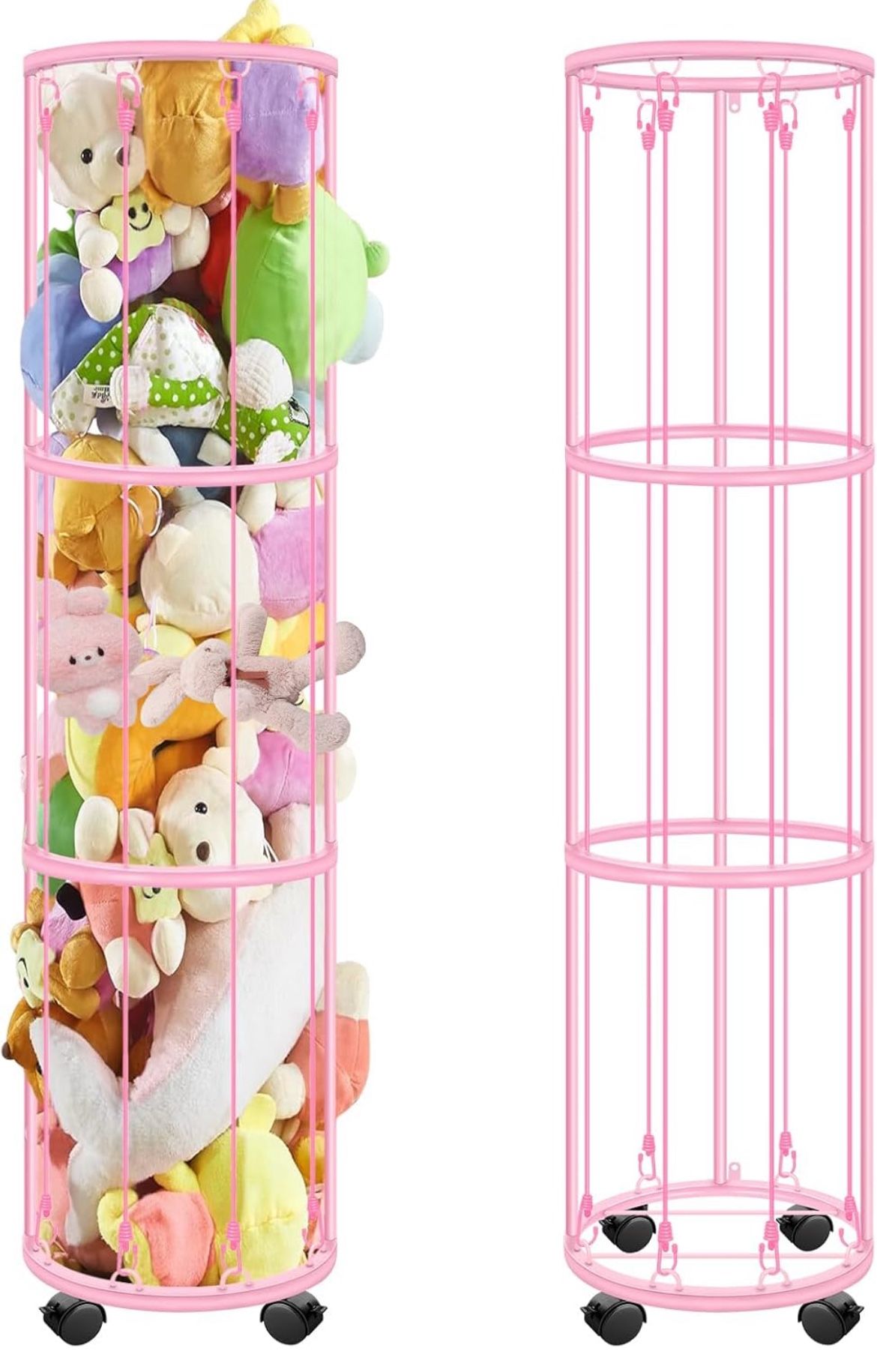 🆕 In 📦 Stuffed Animal Storage with Wheels,3️⃣Layer Vertical Metal Toy Storage with Elastic Cords,Toy Organizer Wall Mount,Plushies Storage Holder Zo