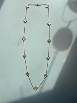 Solid 14K Gold Mother of Pearl 11 Clover Station Necklace 44.24g Tested Genuine