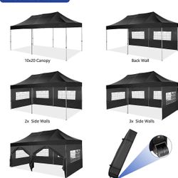 10x20 Heavy Duty Pop up Canopy Tent with 6 sidewalls Easy Up Commercial Outdoor Canopy Wedding Party Tents for Parties All Season Wind & Waterproof Ga