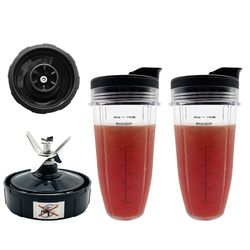 BLENDER 24 OZ CUPS WITH LIDS & 6 FINS FEMALE BLADE REPLACEMENT PARTS FOR NINJA EXTRACTOR