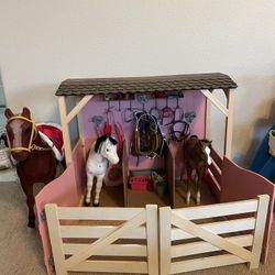 Our Generation Barn And Horses. America Girl Doll Horse 