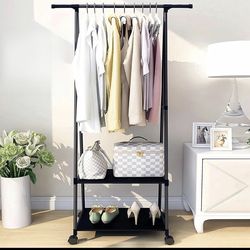 1pc Multi-Functional Metal Garment Rack With Wheels
