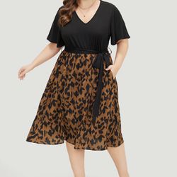 Colorblock Black & Leopard Dress US 12