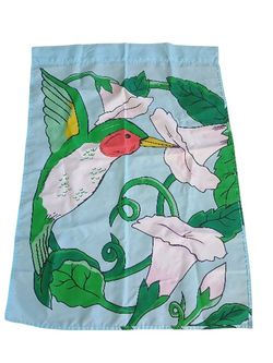 Garden Flag Hummingbird With  Flowers Springtime Flowers year 1999