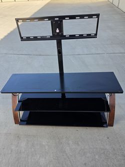 Glass and Wood TV Stand with Integrated Mount