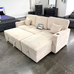 Modern Convertible Sectional Sleeper Sofa with Storage Chaise & USB Ports