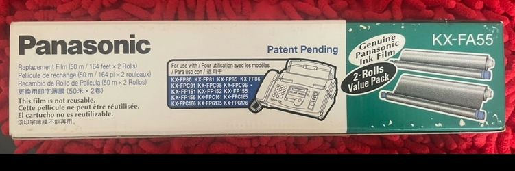 Genuine Panasonic replacement ink film rolls for fax machines. This set includes two KX-FA55 rolls (50m each) and two KX-FA136 rolls (100m each). The 