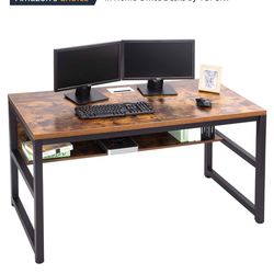 55” Desk With Bookshelf & Metal Cover Cable Hole - Amazon Topsky
