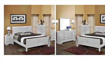 5 PCS ALL WHITE QUEEN SIZE SLEIGH BEDROOM SET NEW