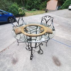 Ornate Glass Top Winery Table w Chairs