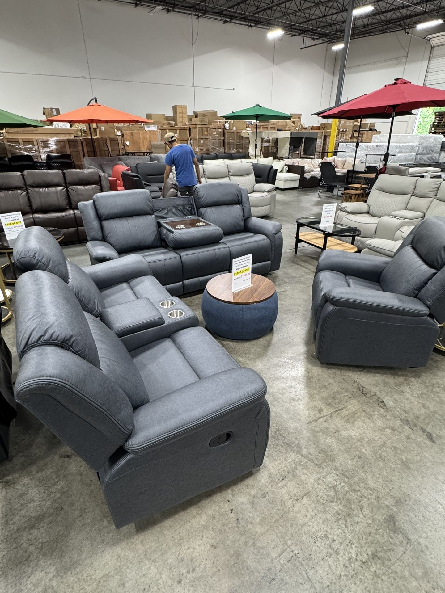 Premium Dark Blueish Grey 3Pcs Living Room Set