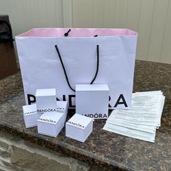Pandora Bags And Boxes Sterling Silver Storage Bag, Tissue & Shopping Bag with Handle >  $5 per set 