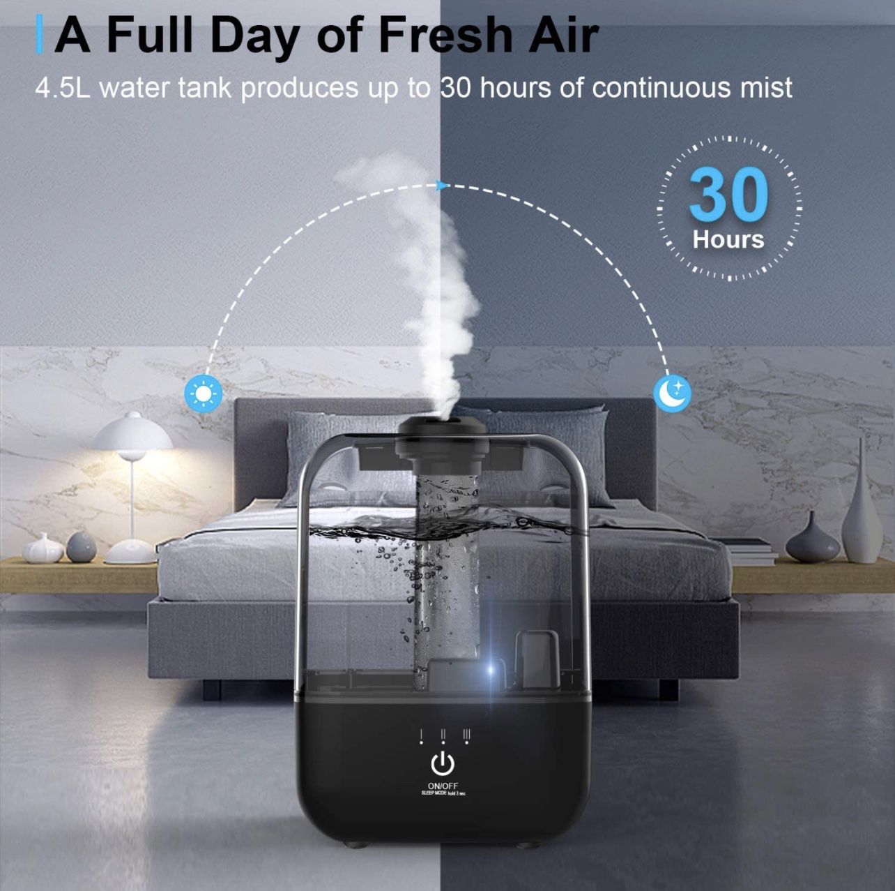 Cool Mist Humidifier, Ultrasonic Air Humidifiers for Bedroom Babies Home, 4.5L Large Top Fill Desk Humidifiers with Three Mist Modes, 360° Nozzle, Aut