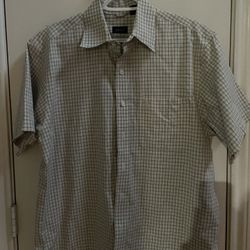 IZOD Shirt Medium Tan Button-Down Regular Fit Plaid Short Sleeves Casual Mens