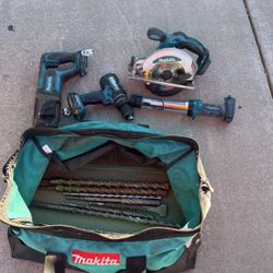 Makita Cordless, Rotar Hammer Drill, Drill, Light, Skill Saw And A Bunch Of Drill Bits (tools Only)