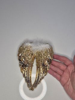 Large Gold Angel Wings Clip On Christmas Ornament Glitter Sequin Feather Decor