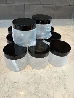 Brand New 11 Pack Plastic Jars with Black Lids 6 oz, Round Plastic Containers