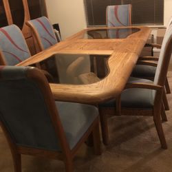 Art Deco Style Dining Table with 6 Chairs and Large Display Cabinet 