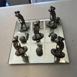 Tic-tak-toe On Glass Board With Pewter Pieces (golf Theme) 