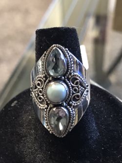 Pear Shape Blue Topaz /larimar Ring