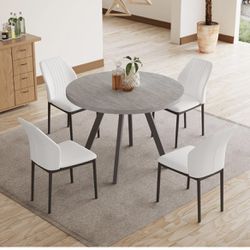 7 PCS Dining Set for Kitchen ,47” Round Dining Table Set, Mid Century Modern Round Dining Table (Comes with 6 chairs, available in Black and white)