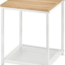 mDesign Metal Square Side Table Organizer with Steel Shelf - 2-Tier - Use in Bathroom, Kitchen, Entryway, Hallway, Mudroom, Bedroom, Laundry Room - Wh