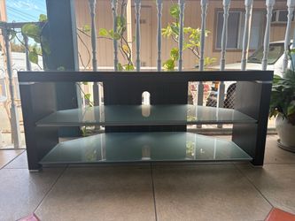 Black TV Stand with Glass Shelves