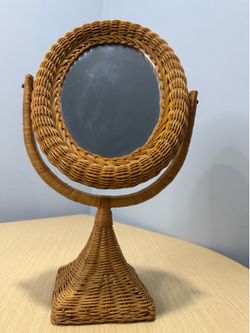 Vintage Wicker Swivel Vanity Mirror