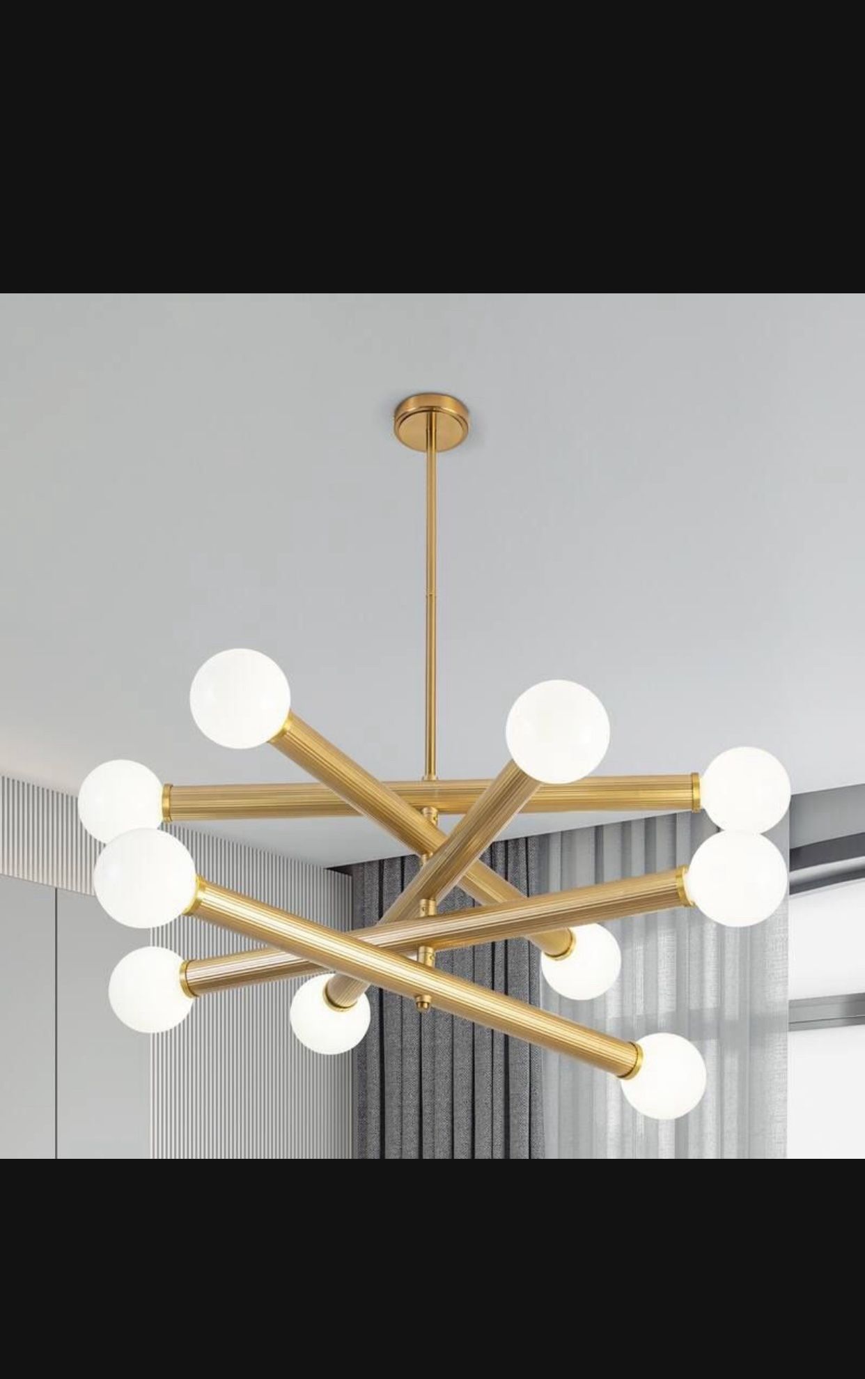 Romision 10-Light Brass Metal Tube Pendant Light, Lights Not Included