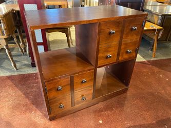 Wooden Storage Unit with Open Shelves and Magnetic Doors