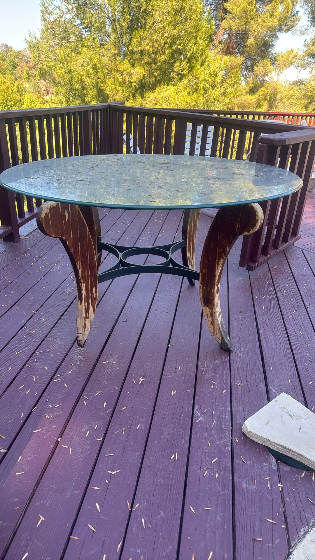 Wood and Iron Table With Removal Glass Top