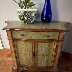 Vintage Accent Table, Entry Way Table.  Cabinet. Hand Painted