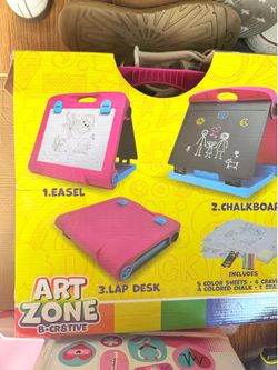 Art zone whiteboard and chalkboard easel on the go compact