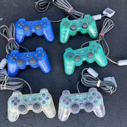 Sony PlayStation DualShock PSOne and Ps2 Emerald Green, Blue Controller & clear controller 