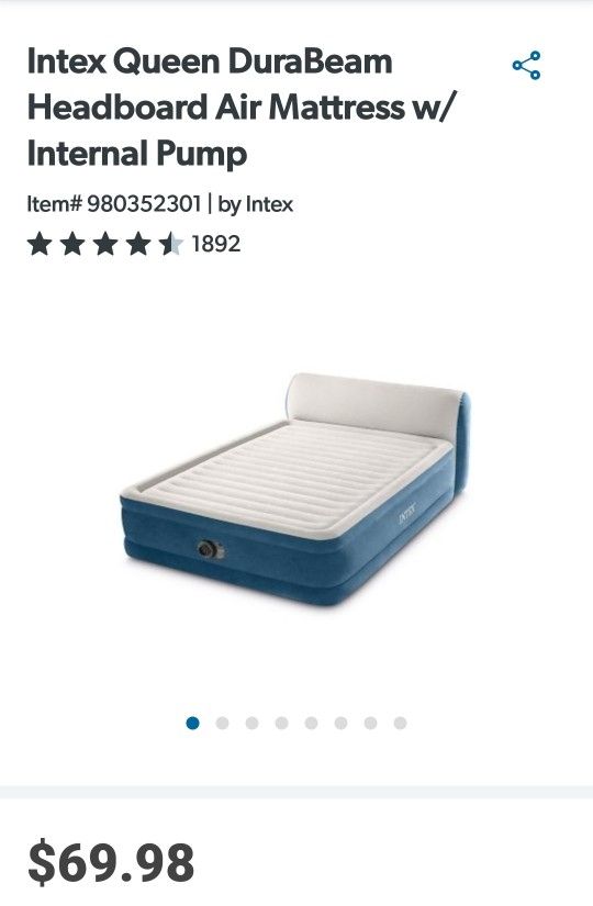 New factory sealed Queen size inflatable mattress w/ carrying bag, headboard and internal pump.