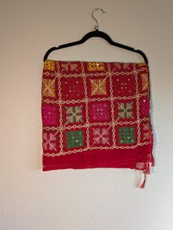 Mirror Work Multicolor Silk phulkari dupatta 