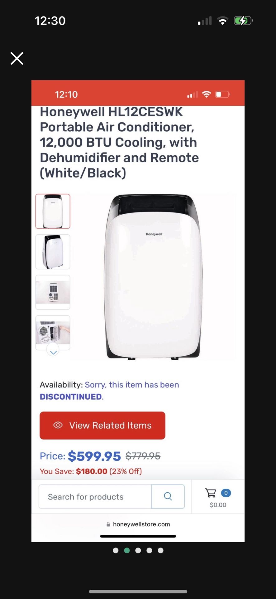 Honeywell HL12CESWW Portable Air Conditioner 12,000 BTU Cooling, with Dehumidifier and Remote 