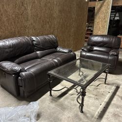 Electric Recliner Love Seat And Reclining Chair And Coffee Table 