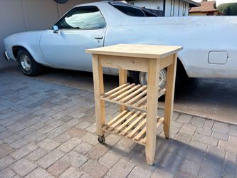 Solid Wood Butcher Block Kitchen Cart on Wheels – Customizable – $125