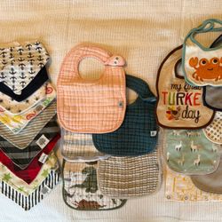 Lot Of Baby Bibs And Burp Cloths